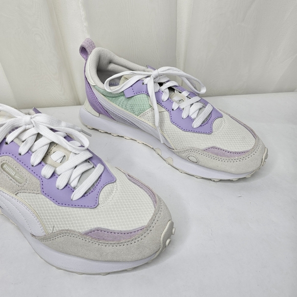 Puma Rider FV Lilac Purple Leather Trim Sneaker Size 8 White Mint - Picture 3 of 14